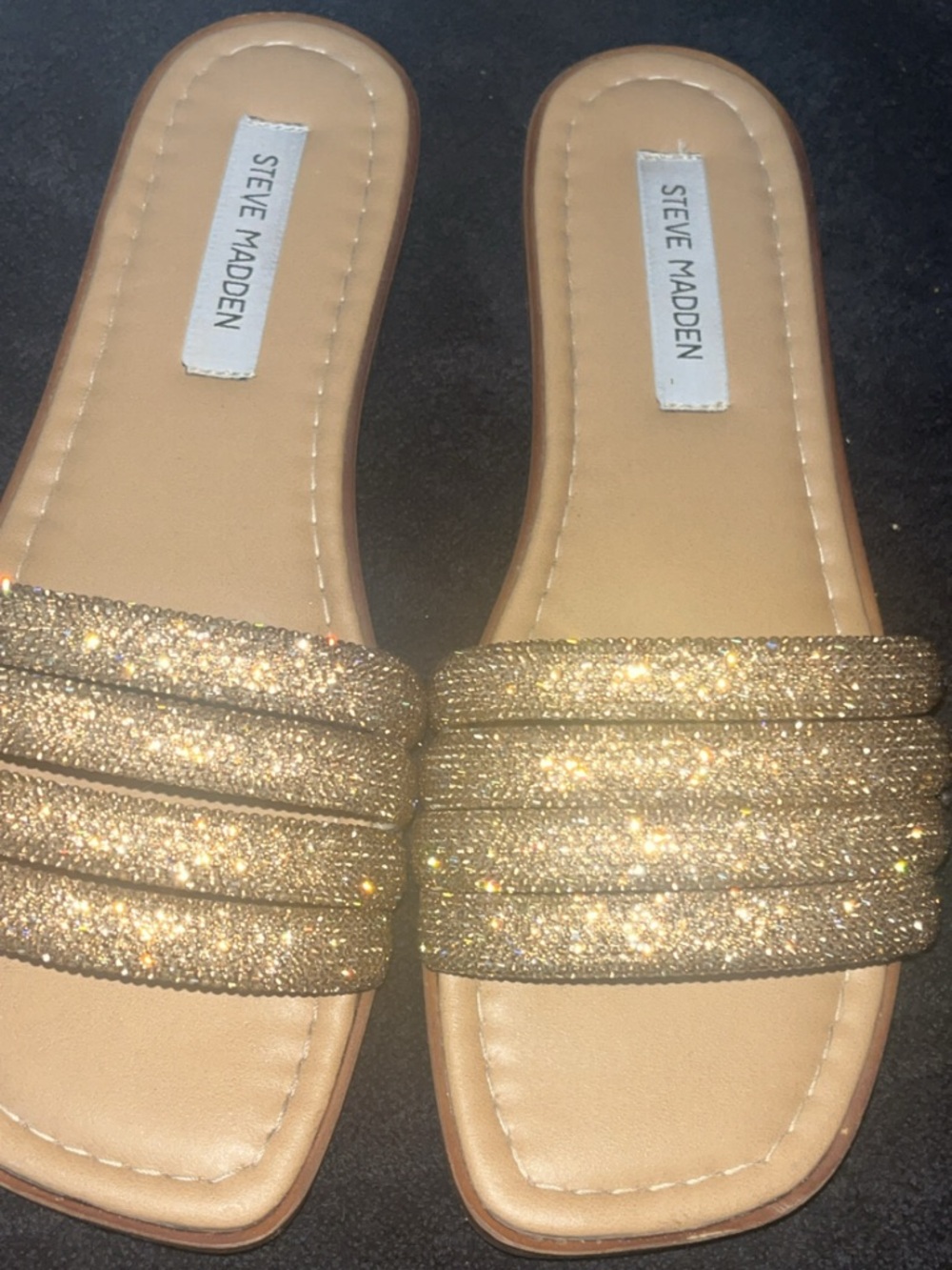 Steve Madden Gold Glitter Slide Sandals